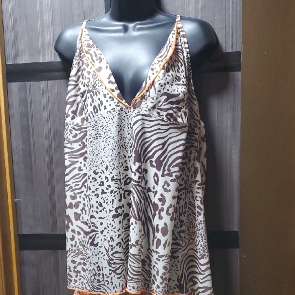 Animal Print Silk-Like Camisole with Orange Trim
